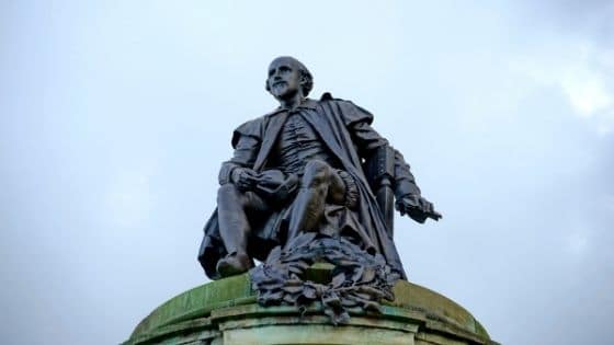A statue of William Shakespeare.