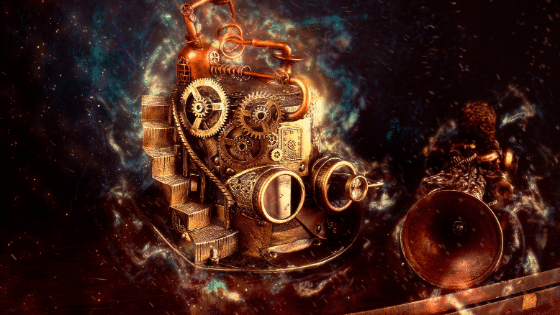 An odd machine with various gears.