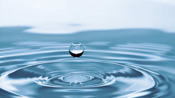 A drop of water on top of a body of water.